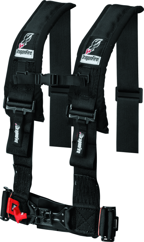 DragonFire Racing Harness- H-Style- 4-Point- 3in Buckle- Black - Powersports Haven