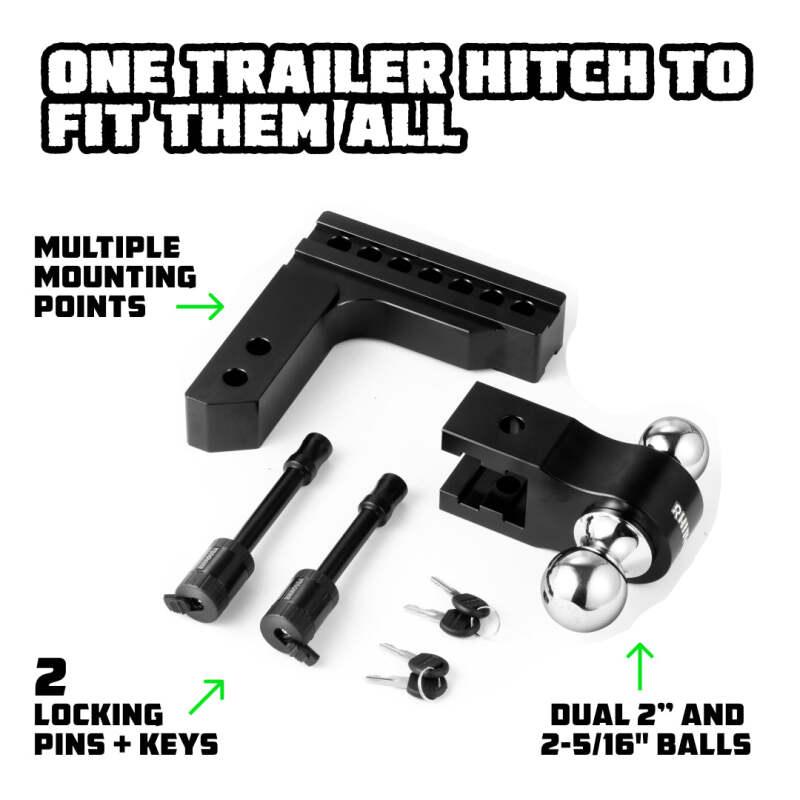 Rhino USA 6In Heavy Duty Drop Hitch - 2In (Black) - Powersports Haven