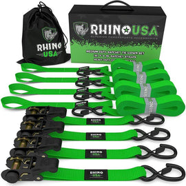 Rhino USA Medium Duty Ratchet Strap Tie-Down 4-Pack (Green) - Powersports Haven