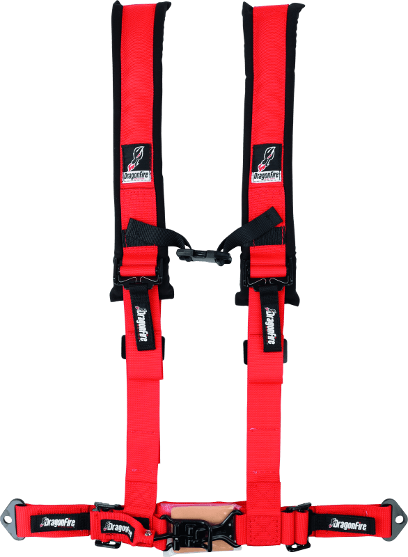 DragonFire Racing Harness- H-Style- 4-Point- 2in Buckle- Red - Powersports Haven