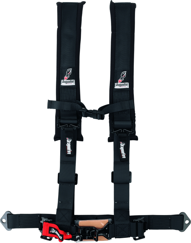 DragonFire Racing Harness- H-Style- 4-Point- 2in Buckle- Black - Powersports Haven