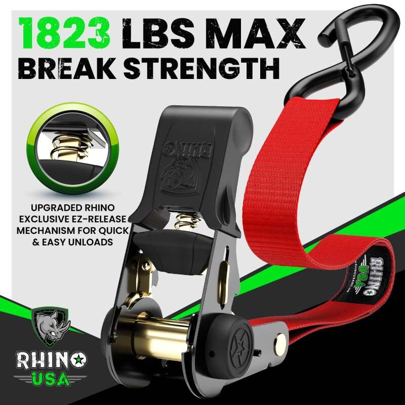 Rhino USA Medium Duty Ratchet Strap Tie-Down 4-Pack (Black) - Powersports Haven