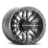 Raceline A91G Ryno 15x7in/4x156 BP/10mm Offset/132.5mm Bore - Gunmetal & Black Ring Beadlock Wheel