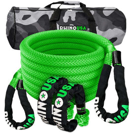 Rhino USA 7/8In X 30Ft Kinetic Rope Recovery Kit W/Soft Shackles (Green) - Powersports Haven